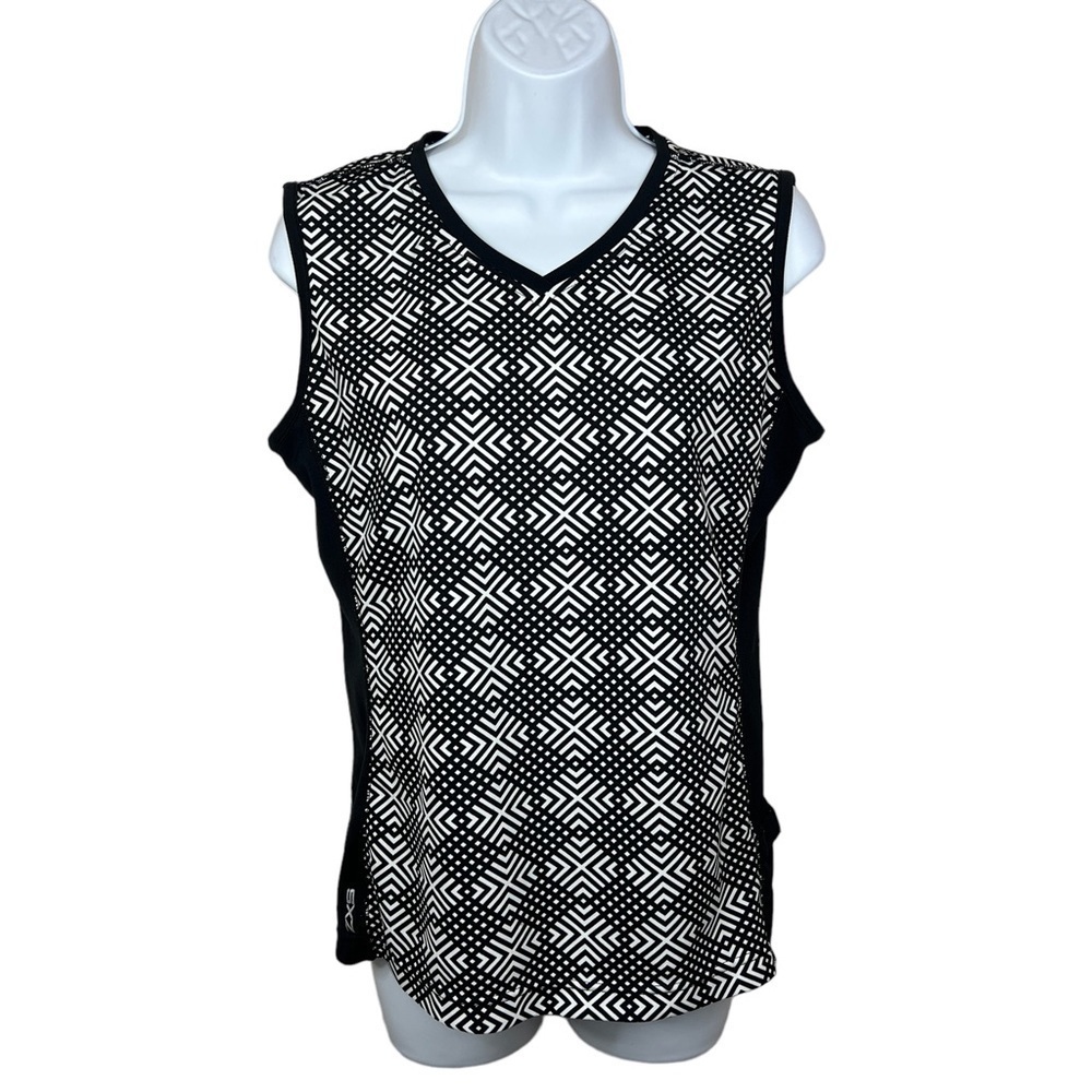 ZeroXposure Black White Geometric Print Athletic Top Sleeveless Tank Golf Large